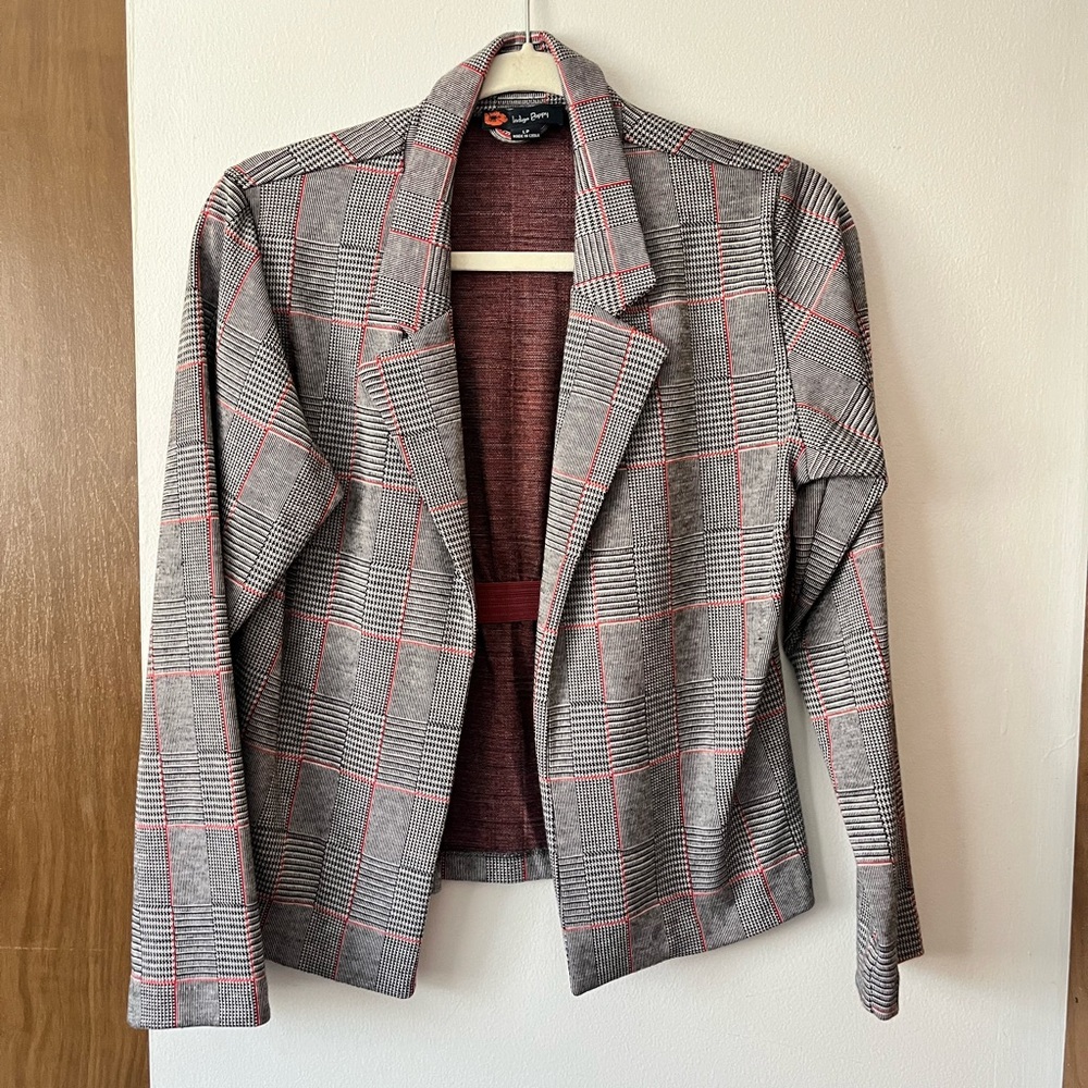Indigo Poppy Gray and Red Plaid Blazer